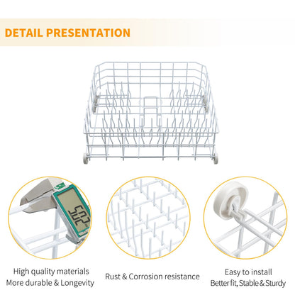 Allstare WD28X31819 WD28X10284 Dishwasher Lower Rack Replacement Parts for GE Dishwasher Parts Lower Dishrack Assembly with Wheels ADW1100N10WW GSD2100V55BB GE Dishwasher Bottom Rack