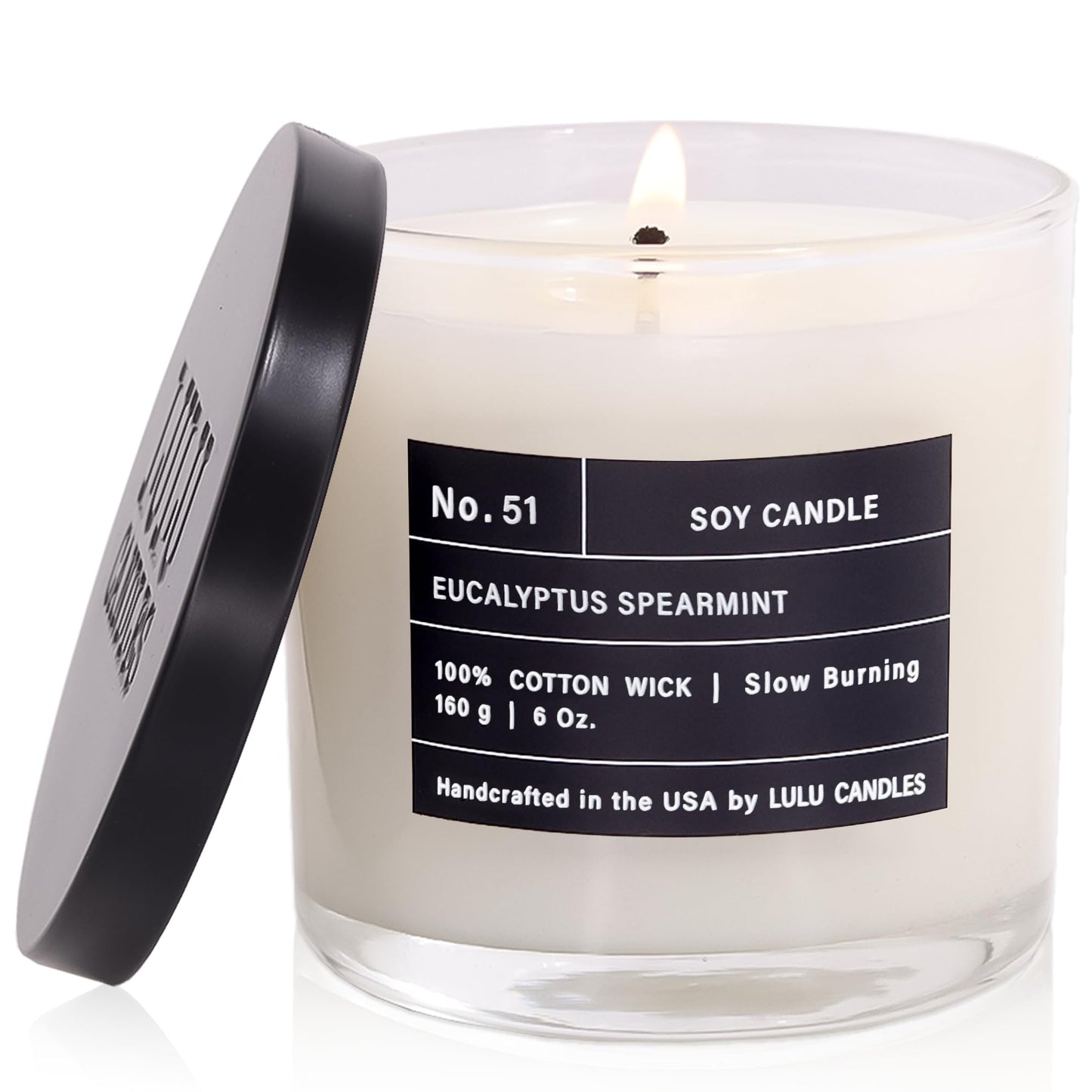 Lulu Candles | Spearmint Eucalyptus | Luxury Scented Soy Jar Candle | Hand Poured in The USA | Highly Scented & Long Lasting- 6 Oz.
