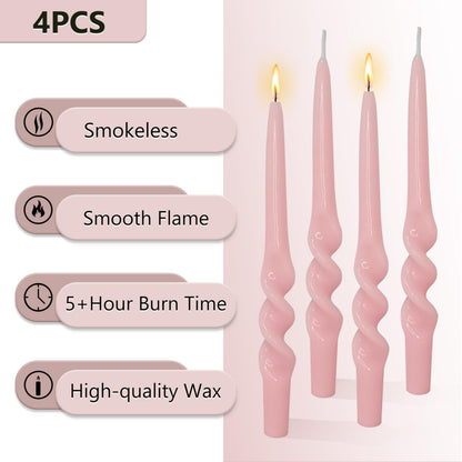 Spiral Taper Candles Pink Twisted Candlesticks Handmade Unscented Long Tapered Candle Dripless Pastel candlesticks for Easter Valentine Home Décor Weddings Holiday Gifts