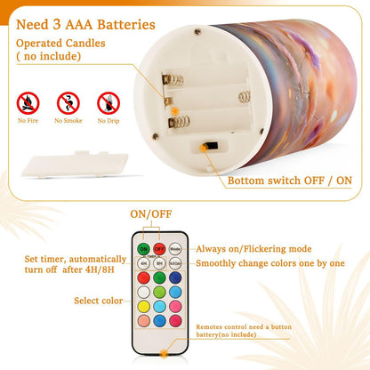 ALAZA Spring Blooming Flowers (2) Flickering Flameless Candles Battery Operated with Remote Timer,Tea Light Candles LED Pillar Votive Candles Set of 2 for Outdoor Indoor Decorations
