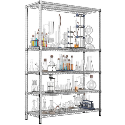 IZEUK 4250 LBS Garage Shelving Wide Storage Shelves 5 Tier Metal Shelves Heavy Duty Adjustable Utility Shelf Rack Chrome 17.7" D x 47.2" W x 70.4" H
