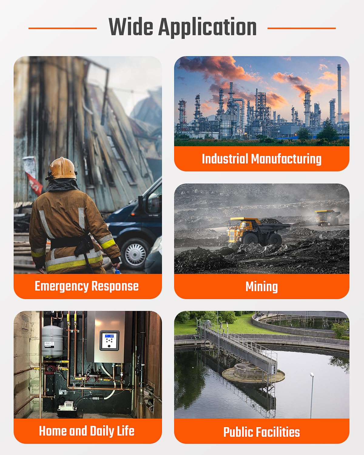 TopTes Guard-101 Gas Detector, 4 Gas Monitor for H2S, CO, LEL and O2, with Vibration, Visual and Audible Alarms, 14h Long Battery Life, Safety Explosion-Proof, for Work, Home - Orange