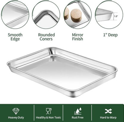 CEKEE Stainless Steel Baking Sheet Set - Heavy Duty Cookie Pans with Cooling Racks | 9 x 7 Inch, Dishwasher Safe