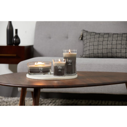 WoodWick Warm Woods Trilogy Holiday Candle Gifts for Women and Men, 21.5 oz Large Hourglass Trilogy Candle with Crackling Wick