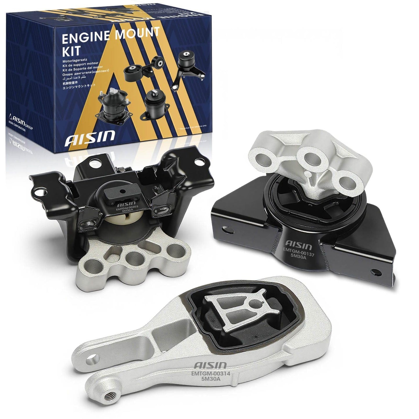 AISIN AFTERMARKET EMTGM-20710 3Pcs Engine Motor & Manual Transmission Mount Set - Compatible with Chevrolet Sonic 2014-2019 - L4 1.4L 1.6L 1.8L