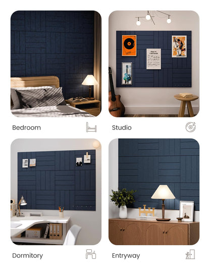 Large Felt Bulletin Board 48" x 36" Cork Board Alternative-12 Pack with 70 Safe Removable Adhesive Tabs, Cork Boards for Walls Cork Board for Home Office Classroom Pin Board-Carbon Blue