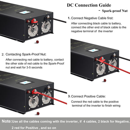 WZRELB 6000W Split Phase Pure Sine Wave Inverter, 24V DC to 120V/240V AC, 4 AC Outlets, Hardwire Terminal, High Efficiency up to 91.6%