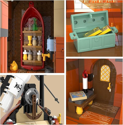 Pirate Shipwreck Building Set - Pirate Ship House Building Kit with Boat Tavern Treasure and More Birthday Gifts for Boys Families Building Time Kit