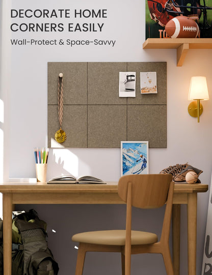 Felt Bulletin Board Tiles -28"x18" Cork Board Alternative for Office Decor, Push Pin Board Wall Organizer 6-Pack -Earth Brown