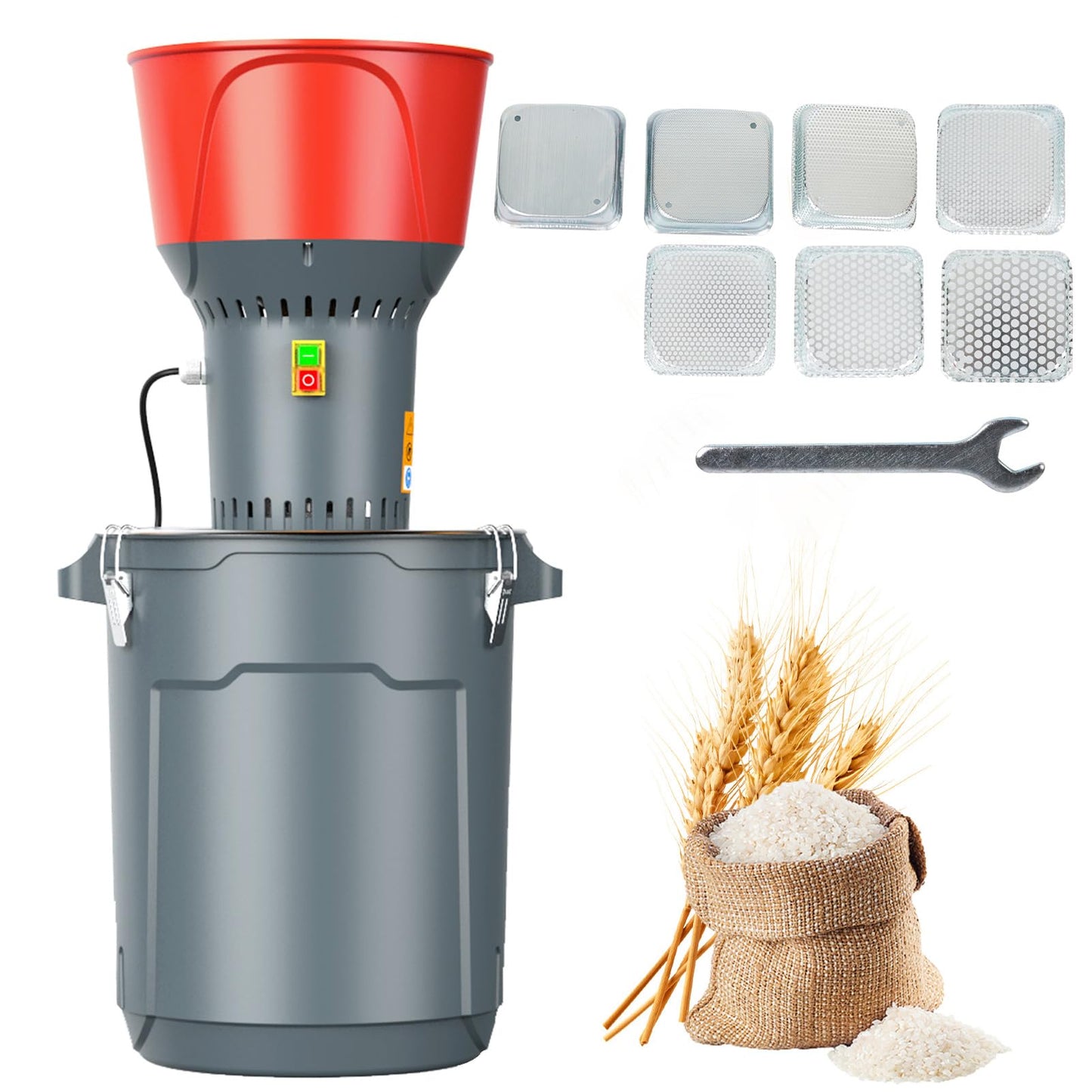 DETODDA 15.8 Gallons Corn Grinder Mill, Dry Grain Mill Grinders Electric, Grain Grinder Mills, Farm Home Wheat Grinders for Spice Rice Feed Flour Cereals, 7 Sizes Sieves