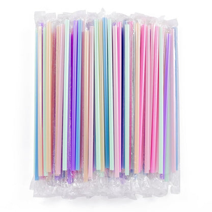 [Individually Wrapped] 100Pcs Disposable Plastic Drinking Straws - 8.26" Long and 0.24 Diameter Colorful Cute Straws for Juice,Coffee,Milk,Cocktail, Bachelorette/Birthday Party, Bridal/Baby Shower
