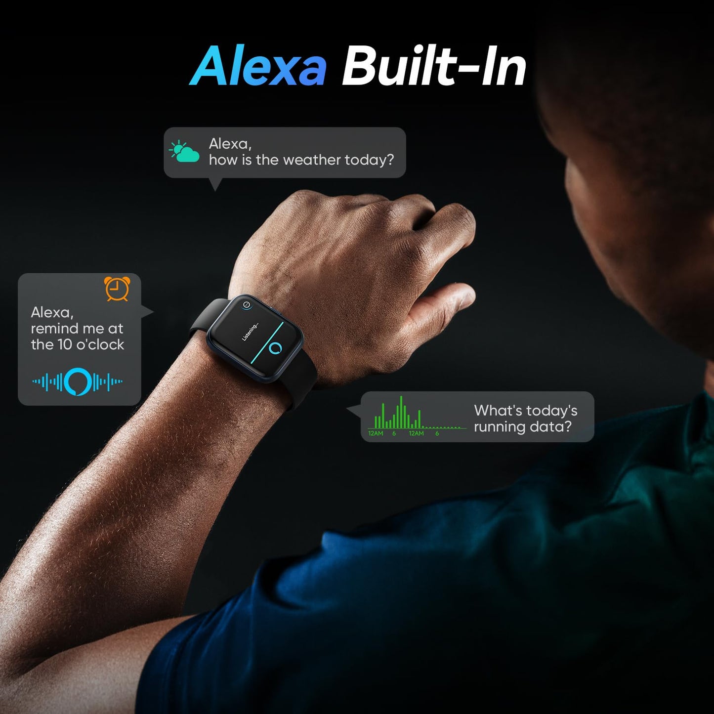 Smart Watches for Men Android & iPhone, 1.8" Alexa Built-in Smartwatches Fitness Tracker Watch with Bluetooth Calls, IP68 Waterproof, Heart Rate/Sleep/SpO2 Monitor, 110 Sport Modes - Black