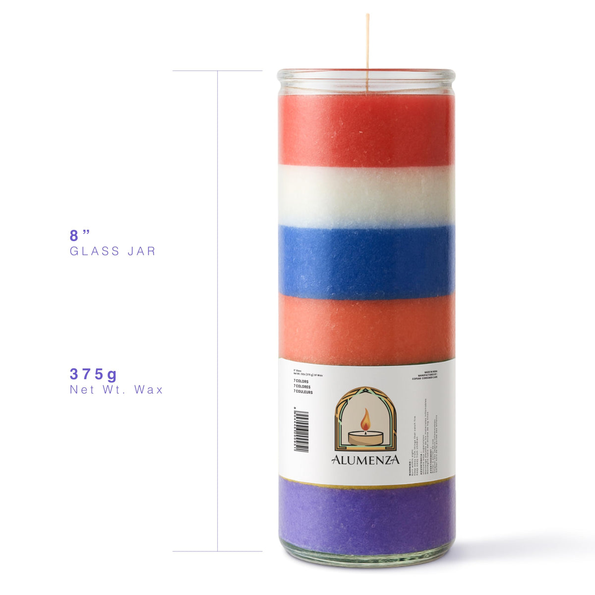 Alumenza 7 Day Candle in Glass Jar – Clean Burning Unscented – Large & Tall Devotional Prayer Pillar Candles for Home, Memorial, Rituals, Spells, Baptisms, Long Lasting (7 Color, Pack of 6)