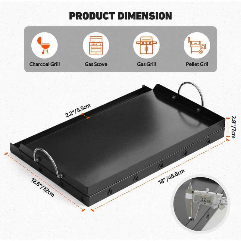 Onlyfire Universal BBQ Griddle with Handles for Most Grills, Ceramic Coated Non-stick Flat Top Griddle for Outdoor Cooking, 18"L x 12.6"W x 2.8"H "