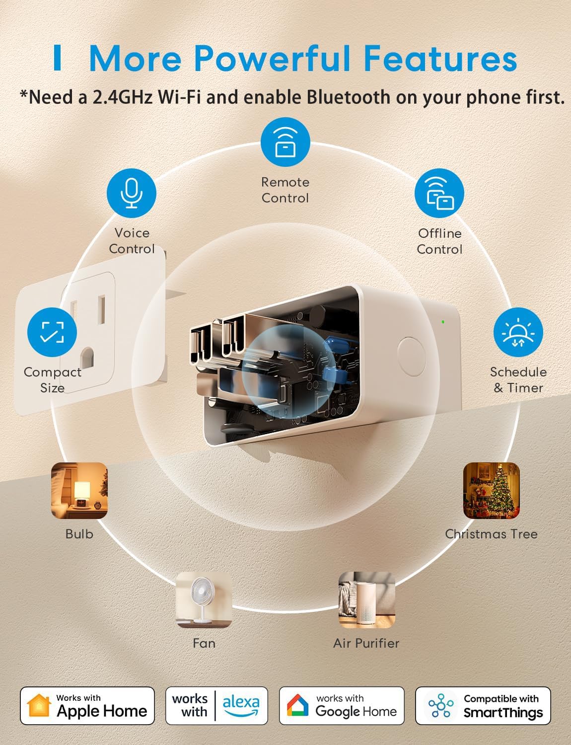 meross Smart Plug Mini, 15A & Reliable Wi-Fi, Support Apple HomeKit, Siri, Alexa, Echo, Google Assistant and Nest Hub, App Control, Timer, No Hub Needed, 2.4G WiFi Only, 4 Pack