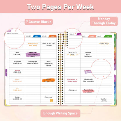 Teacher Planner 2026-2027, Jul 2026-Jun 2027 Academic Year, 8.5" x 11" Lesson Planner Book for Teacher Calendar, Spiral Bound Planners, Planning Stickers, Colorful Monthly Tabs, PinkCheckered