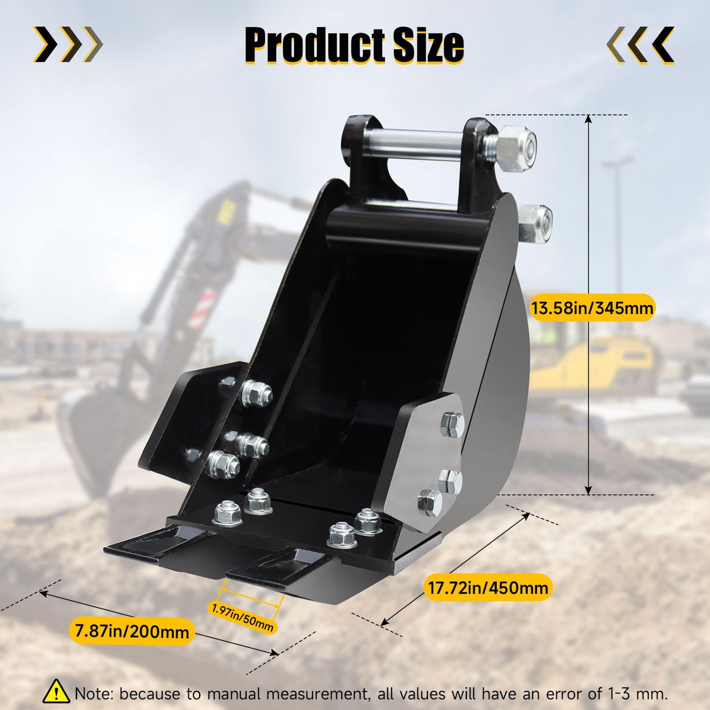 DANWIWEE Mini Excavator Bucket 7.78in Excavator Attachments, 200mm Narrow Digging Buckets, Hole Diameter 0.98in, Center Wheelbase 3.54in, Bucket Metal Trenching Digger with Metal Teeth