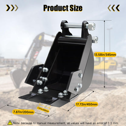 DANWIWEE Mini Excavator Bucket 7.78in Excavator Attachments, 200mm Narrow Digging Buckets, Hole Diameter 0.98in, Center Wheelbase 3.54in, Bucket Metal Trenching Digger with Metal Teeth