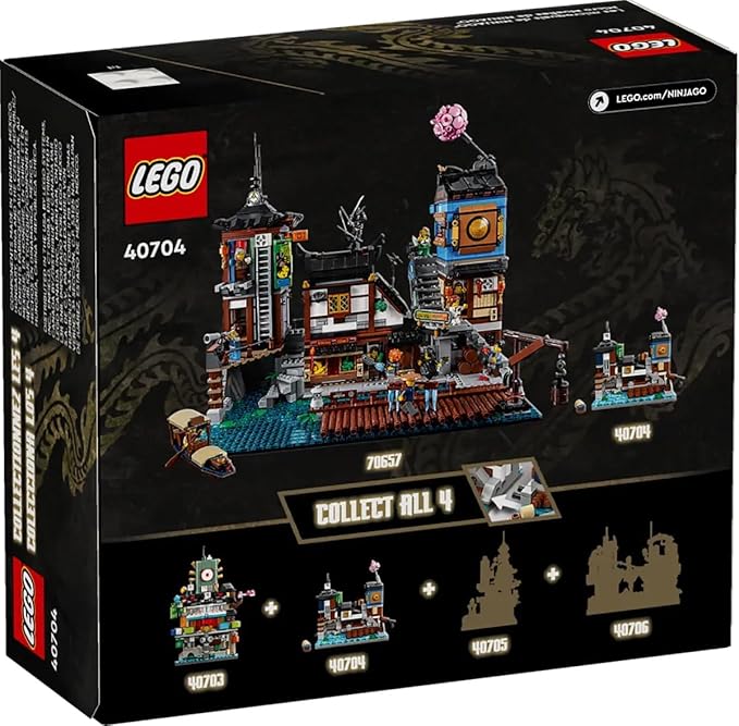 LEGO NINJAGO 40704 Micro Docks Building Set: Miniature Version of NINJAGO City Docks with Market Tearoom Arcade and Apartments (275 pcs)