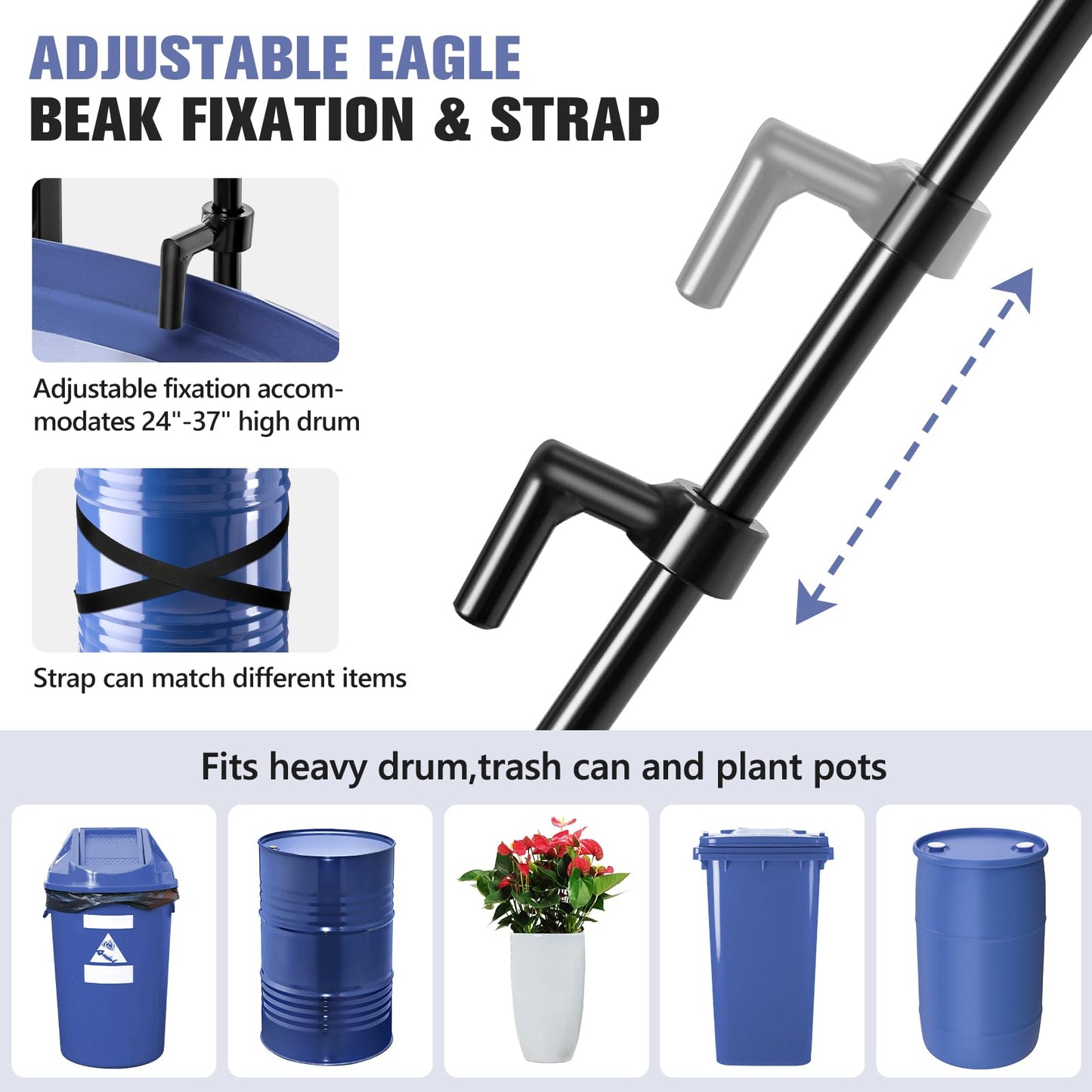 KEDSUM 55 Gallon Drum Dolly, Plant Dolly with Wheels, Heavy Duty Oil Drum Trolley with Adjustable Eagle Beak Fixation & Strap, Ideal for Oil Barrel & Plant Pots Use, Height 47.2 inch, Easy to Fold