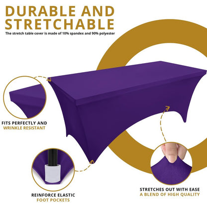 Utopia Kitchen Spandex Tablecloth 2 Pack [6FT, Purple] Tight, Fitted, Washable and Wrinkle Resistant Stretch Table Cloth Rectangle Cover for Trade Show, Weddings & Parties [72Lx30Wx30H Inch]