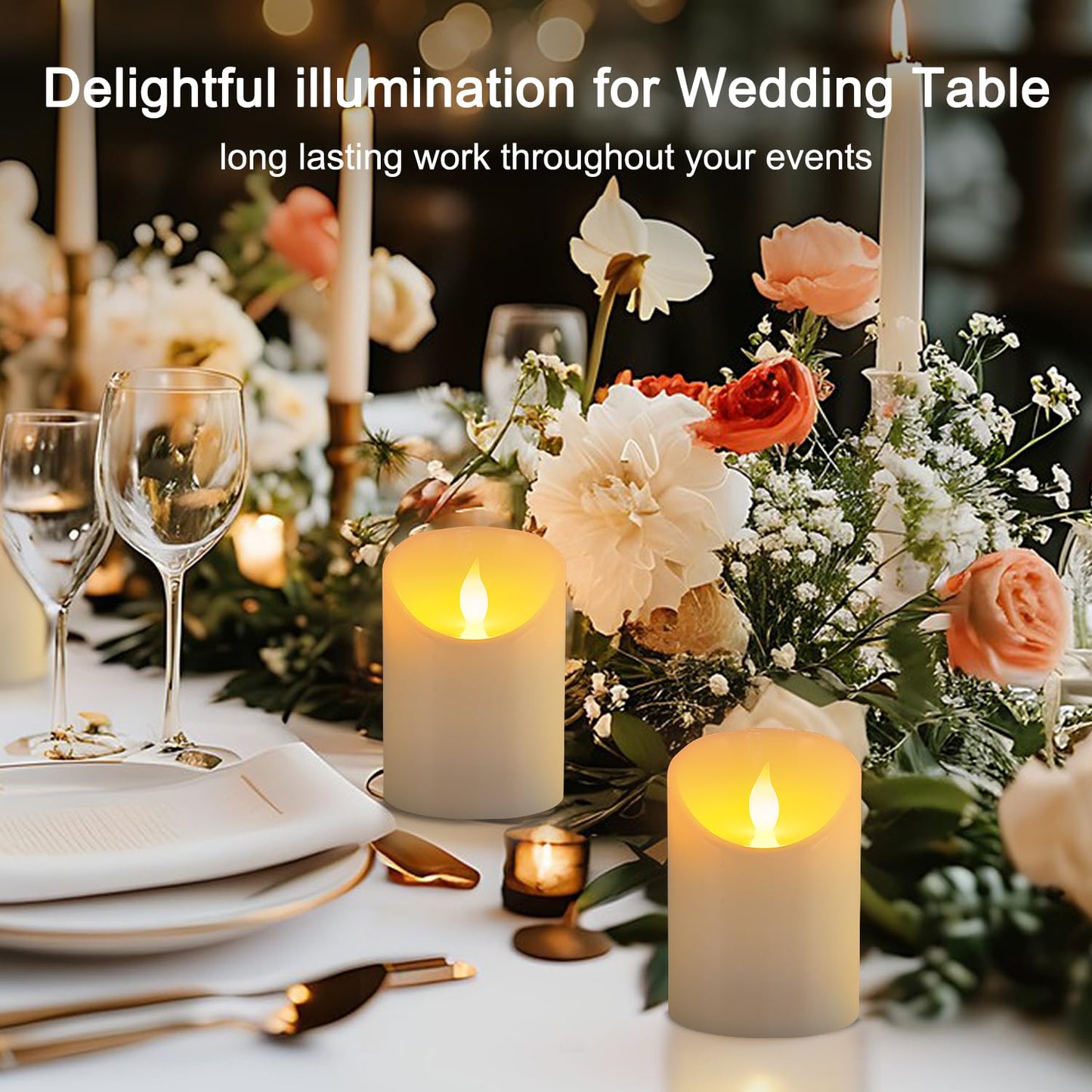 Tediselu 3"x4" Flickering Flameless Candles, Realistic LED Candles, Battery Operated Candles with Remote and Timers, Real Wax Electric Fake Pillar Candles for Festival Wedding Home Party Decor-2Pack