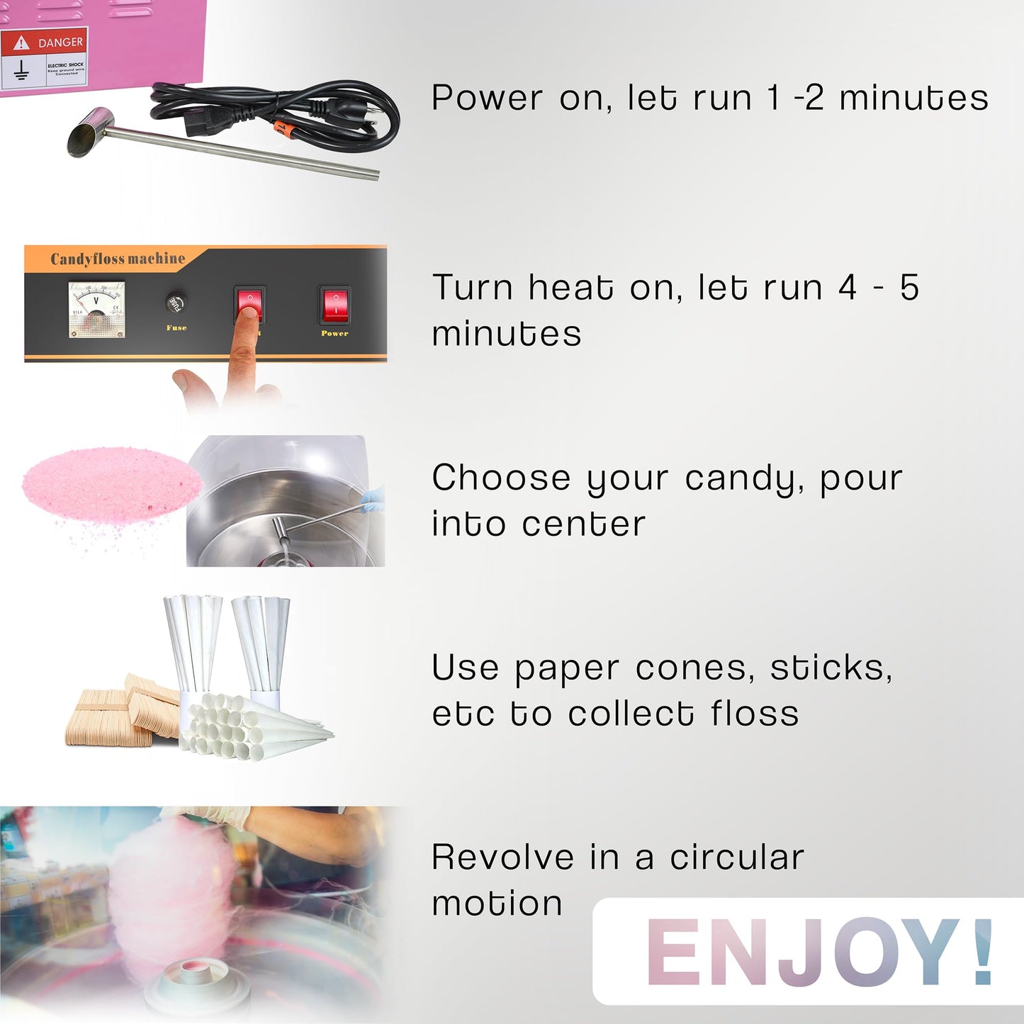 VIVO Pink 1030W Electric Cotton Candy Machine, Commercial Candy Floss Maker, 20 inch Stainless Steel Bowl with Sugar Scoop, Easy Home Use, CANDY-V001