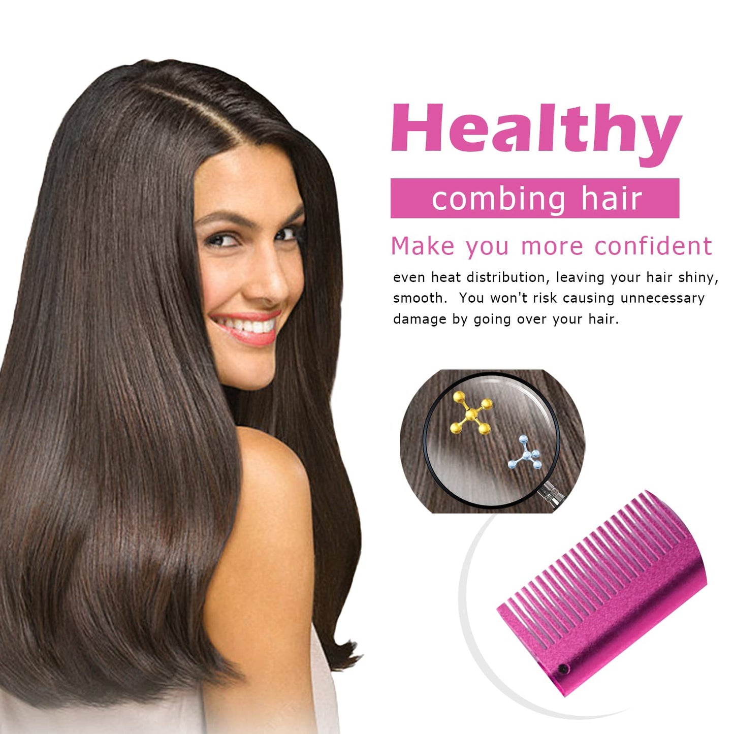 Goiple Electric Hot Comb Pink Hair Straightener Electrical Straightening Comb Curling Iron for Natural Black Hair Wigs with Wide Tooth/Rat Tail Comb, Wax Stick, Wig Cap, Edge Band, Hair Clips