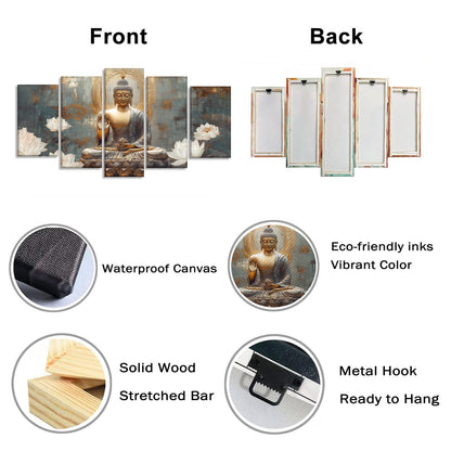 Buddha Canvas Wall Art 5 Piece Zen Wall Decor Buddhism Meditation Painting for Spiritual Room Living Room Home Decor Office Framed(Picture-1,8x14inx2 8x18inx2 8x22inx1)
