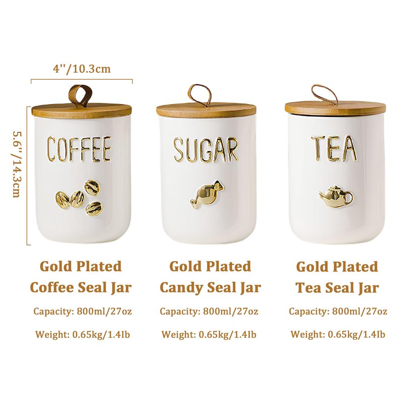 Simcat 27oz Ceramic Canister Set with Airtight Seal Bamboo Lid and Silicone Seal Damp-Proof Kitchen Jar Tea Coffee Sugar Canister Set Food Storage Containers (Portable sealed jar-(coffee))