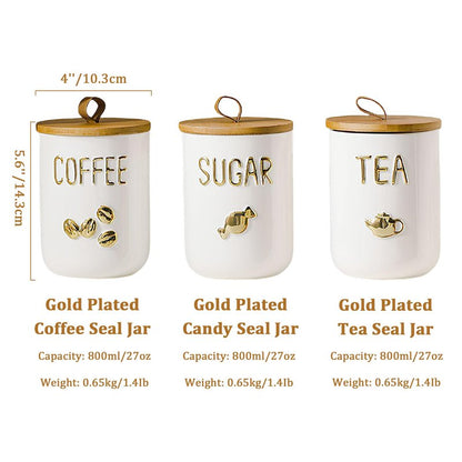 Simcat 27oz Ceramic Canister Set with Airtight Seal Bamboo Lid and Silicone Seal Damp-Proof Kitchen Jar Tea Coffee Sugar Canister Set Food Storage Containers (Portable sealed jar-(coffee))