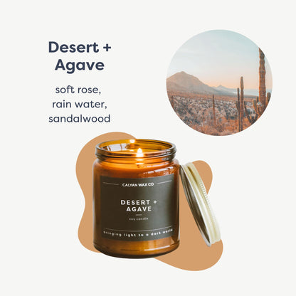 Calyan Wax Co. Desert & Agave Scented Candle - 57 Hour Burn - Luxury Clean Soy Wax Candles - Long Lasting Amber Glass Jar Candle for Home - 7.2oz