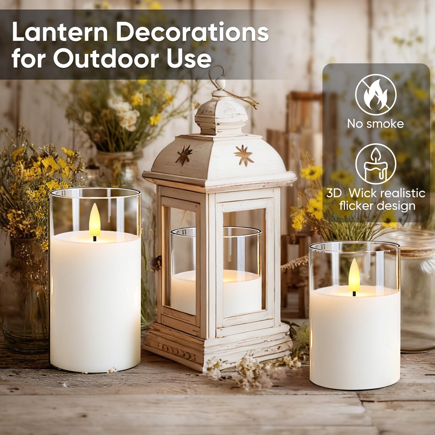 5plots Glass Battery Operated White Flameless Candles with Remote Timer, 3D Wick Real Wax Pillar Led Candles Warm Flickering Light for Indoor Home, Halloween, Christmas Decor, Set of 3, D3 x H4 5" 6"