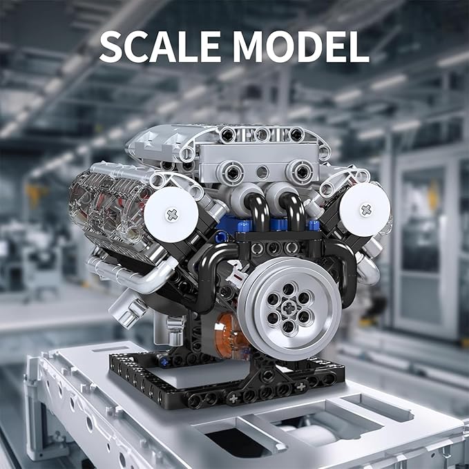 Mould King V8 Engine Building Blocks Sets MOC Scale Model Kit with Battery and Motor Collectible Set for Adults Construction Toys Gifts for Friends Men Teen Youths (535 Pcs)