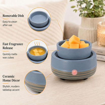 Candle Wax Melt Warmer with Timer Ceramic Electric Wax Melt 4-in-1 Oil Burner Adjusting Temperature Fits Yankee Large Jar Scented Candle for Home Decor Birthday Gifts for Women Mom Grandma Girls Blue