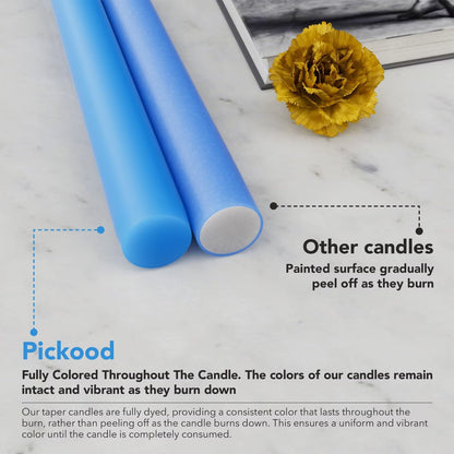Pickood 12-Inch Tall Dripless Taper Candles Set of 4 - Baby Blue Tapered Candles, Perfect for Spring - Smokeless, Unscented, Long Burning - Hand Poured, Colored Tall Candlesticks - Light Blue