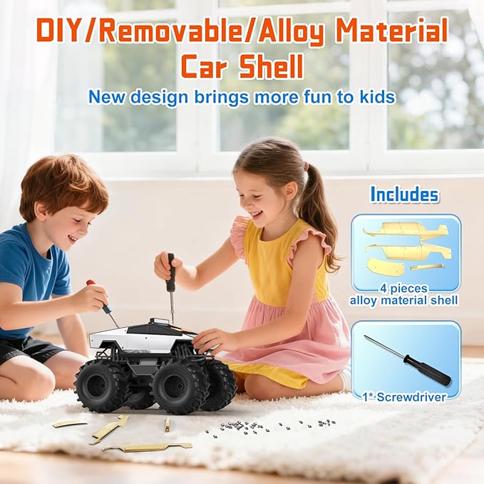 Remote Control Car with LED Eyes Amphibious Monster Truck Boys Toys RC Cars 2.4 GHz Waterproof RC Trucks Rechargeable 4WD All Terrain Off-Road Pickup Boy Christmas Birthday Gifts Kids Toys Ages 6+