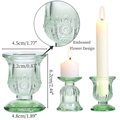 sunnyfuture 10pcs Green Candlestick Holders, Glass Taper Candle Holders for Table Centerpiece Decor, Wedding, Birthday, Gift