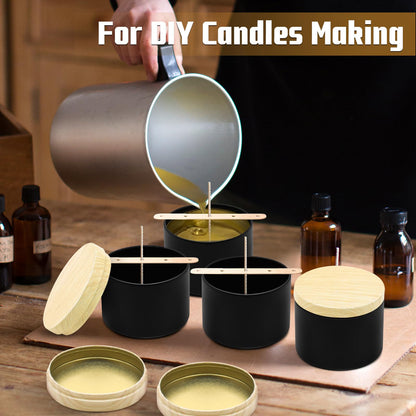 YJHSS 24-Pack 4oz Candle Tins with Wood-Grain Printing Lids, Metal Candle Jars for Candle Making, Empty Containers Vessels Bulk for Small Business & Beginners DIY Storage -Wood Black