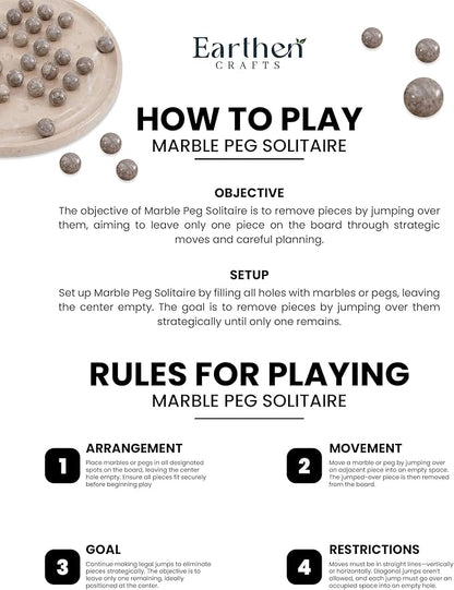 Marble Peg Solitaire Board Game 10 Inches Beige One Player Game Brain Teaser Puzzle with Oceanic Balls Tabletop Game for Family Only