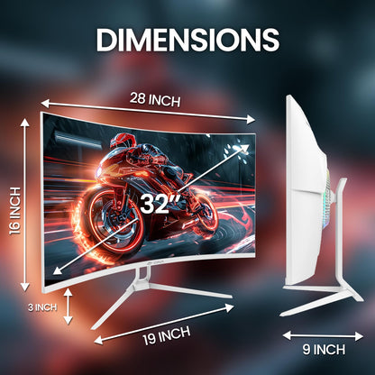 CRUA 32" Curved Gaming Monitor, 4K UHD 3840x2160, 240Hz VA Display, 1500R, AMD FreeSync, 120% sRGB, Built-in Speakers, HDMI 2.1 & DP 1.4, Wall Mountable White PC Monitor for Gaming, Streaming & Work