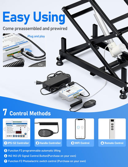 DIHOOL Electric Scissor Lift Table, 200Lbs, 10.43"-50.39" Height Adjustable Lifting Platform, Super Quiet with Remote & WiFi Control, Obstruction Detection, AC/DC Power for Home/Industrial Use