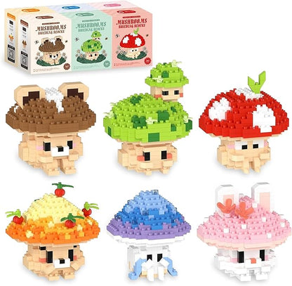 HIGH GODO 6 Set Mushroom Animals Micro Building Block Set Ideals Mushroom Animal Building Kit for Adults Party Favors for Teens 14+ (1956PCS)