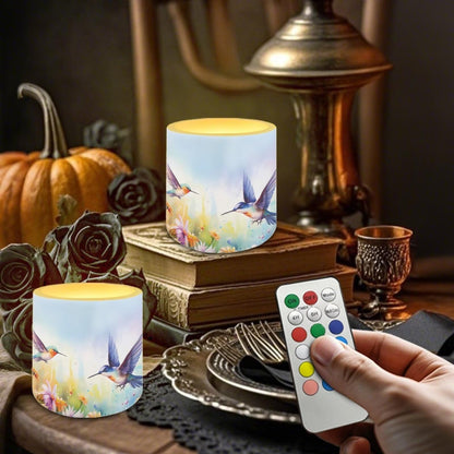 NETILGEN Daisy Hummingbird Purple Flameless Candles with Remote Control Timer LED Pillar Candles Set of 4 Battery Operated Candles for Home Party Decor