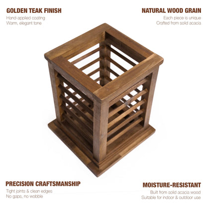 GREEN ALLUVIUM Premium 11.5" H Lantern Decorative Indoor & Outdoor - Large Wooden Candle Lantern & Plant Stand for Holiday Decor, Farmhouse, Patio, Table | Golden Teak Finish