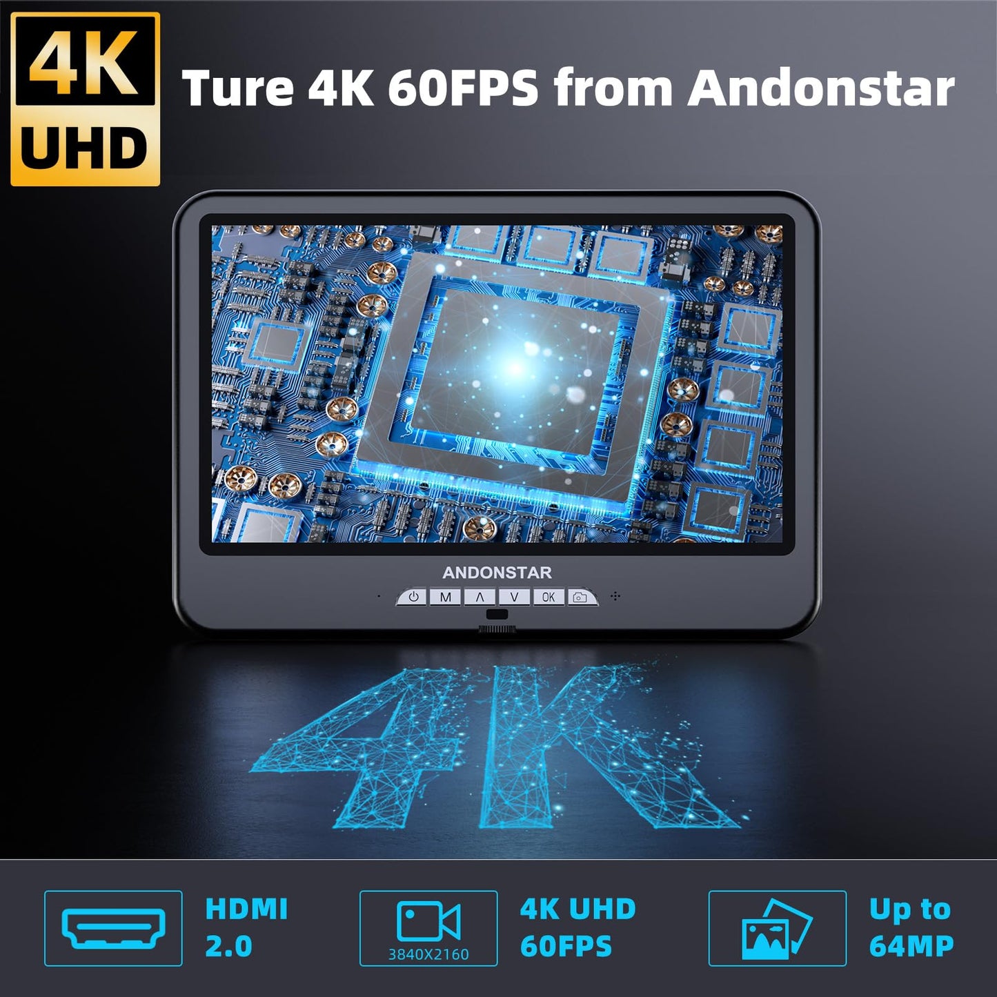 Andonstar 4K 60FPS 10.1" HDMI Digital Microscope for Soldering, 64MP 3840P UHD Video Audio Record, AD210S-Pro Electronic PCB Microscope for Adults, Error Coins, Pro Boom Arm Stand, 64GB
