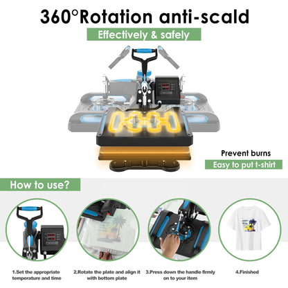 Seeutek Pro 5 in 1 Heat Press Machine 12x15 inch 360-Degree Swing Away Digital T Shirt Pressing Machine Multifunction Heat Transfer Sublimation Combo for T Shirts Mugs Hat Plate Cap