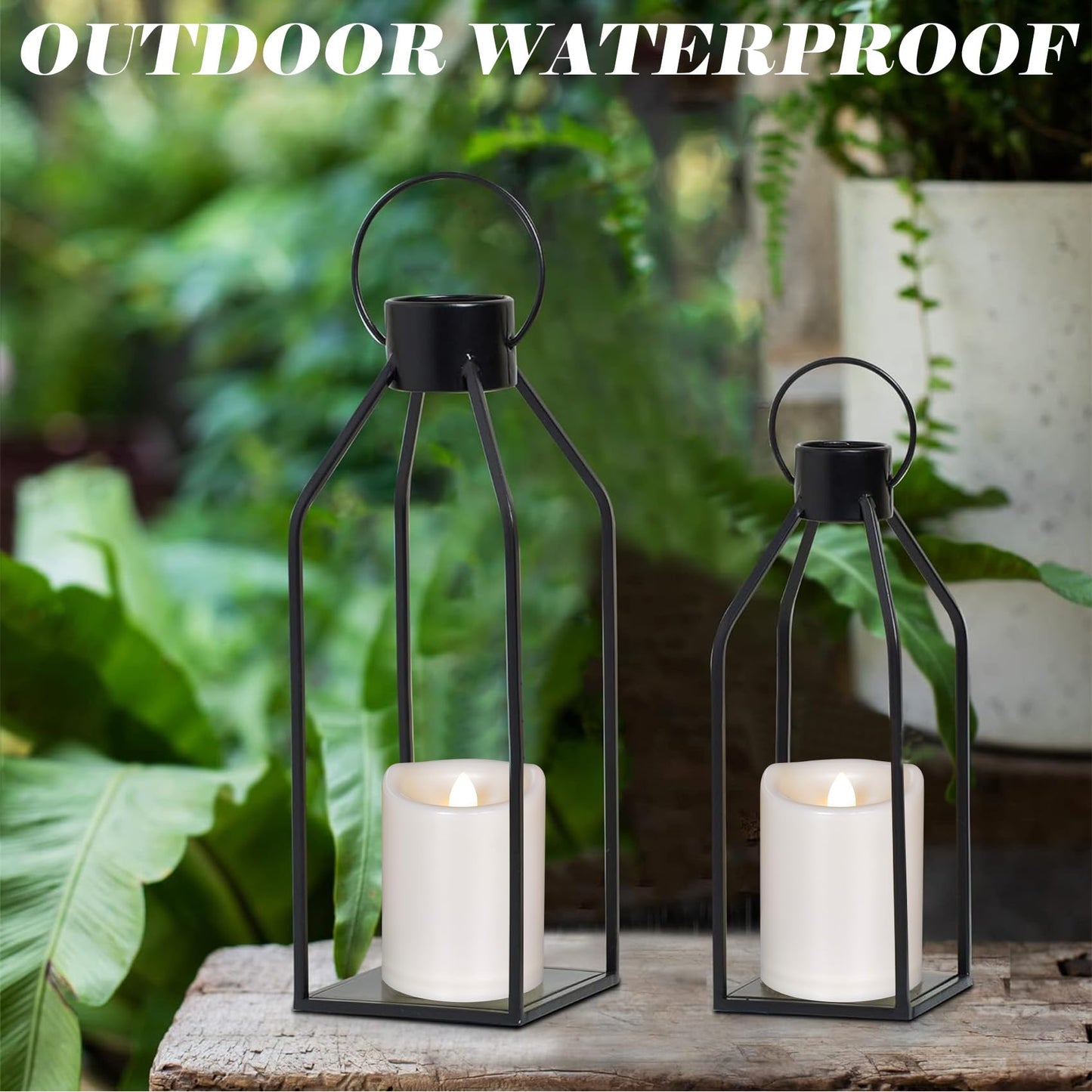 6 Pack Outdoor Battery Operated Candles with Timer (3x4 Inch) Waterproof Flameless Flickering Pillar Candles Plastic LED Fake Candle for Halloween Christmas Decoration Outside Lantern Festival Decor