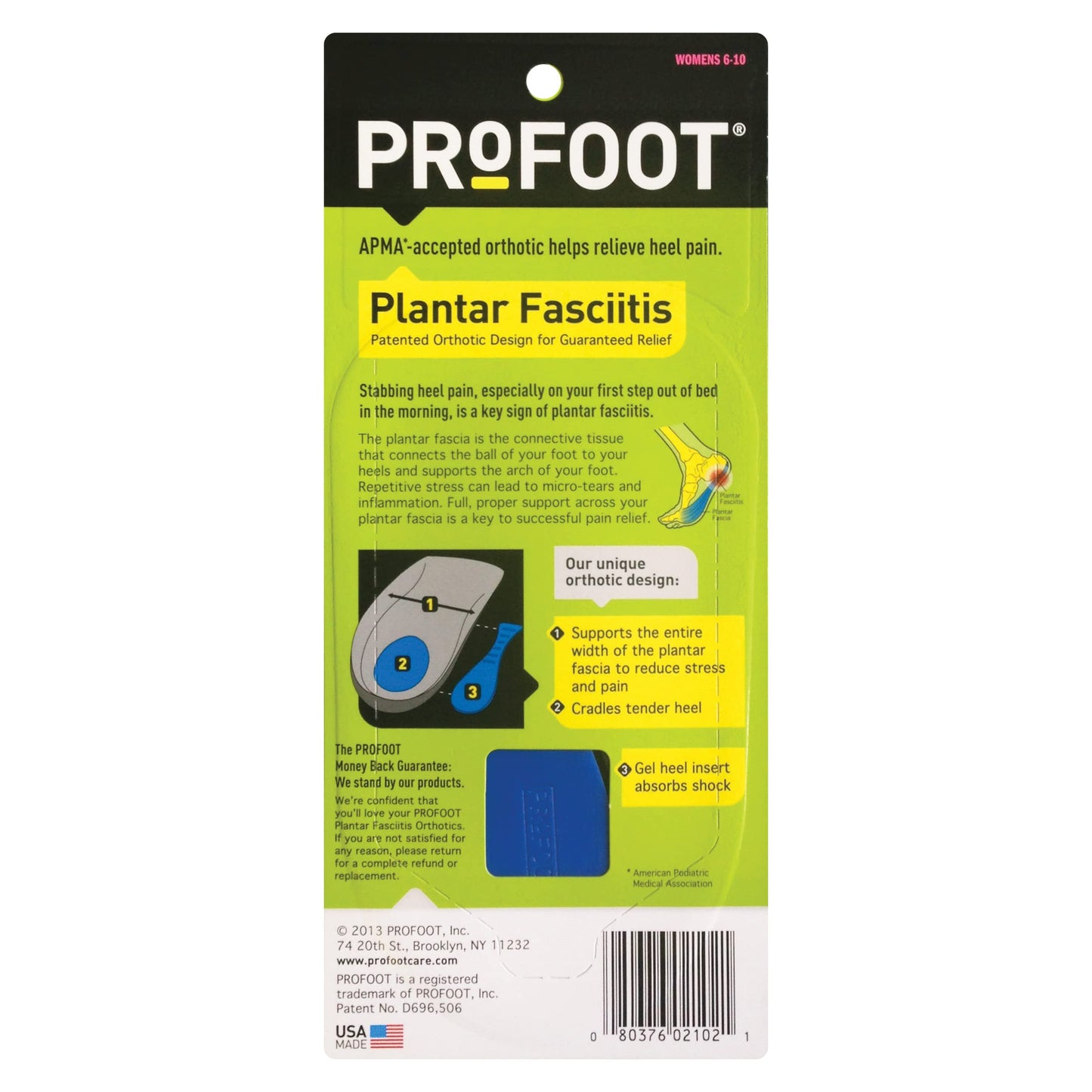 PROFOOT Plantar Fasciitis Orthotic Insoles for Women (Sizes 6-10) – Gel Shoe Inserts for Instant Heel Pain Relief and Arch Support – 1 Pair of Heel Pads