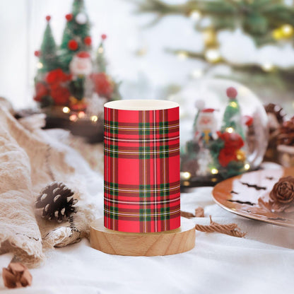BOENLE Flickering Flameless Candles, Red Green Tartan Plaid Christmas LED Candles with Remote Timer, Set of 2 Battery Operated Candle for Valentine Wedding Birthday
